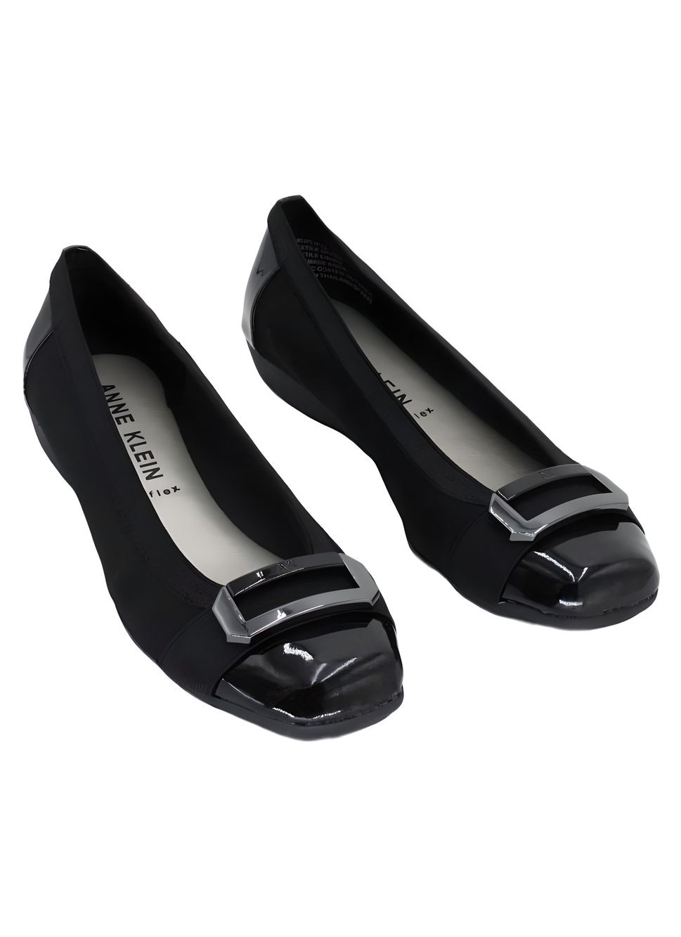 Anne Klein Uplift Black Combo Patent Buckle iFlex Comfort Flats Size 7.5M